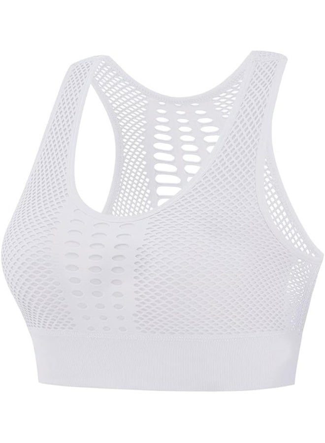 Rubik Sports Bra for Women, Removable Padded Seamless Sports Bra Hollow High Impact Support for Yoga Gym Workout Fitness (White, Medium) - Image 1