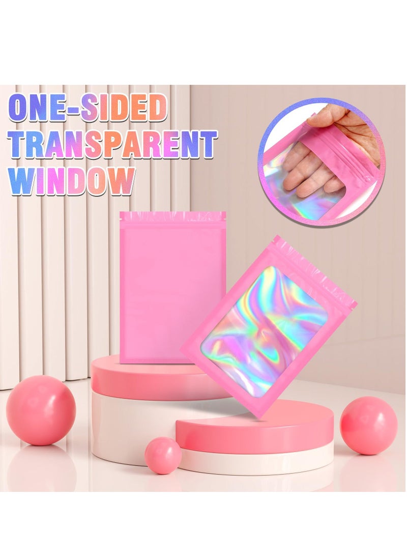 Smell Proof Bag, 100 Pack Gradient Color Holographic Bags, Holographic Zipper Packaging Bags, Jewelry Sample Bags with Clear Window, Resealable Mylar Bags for Eyelash Jewelry Food, 7.5x12cm  - Image 4