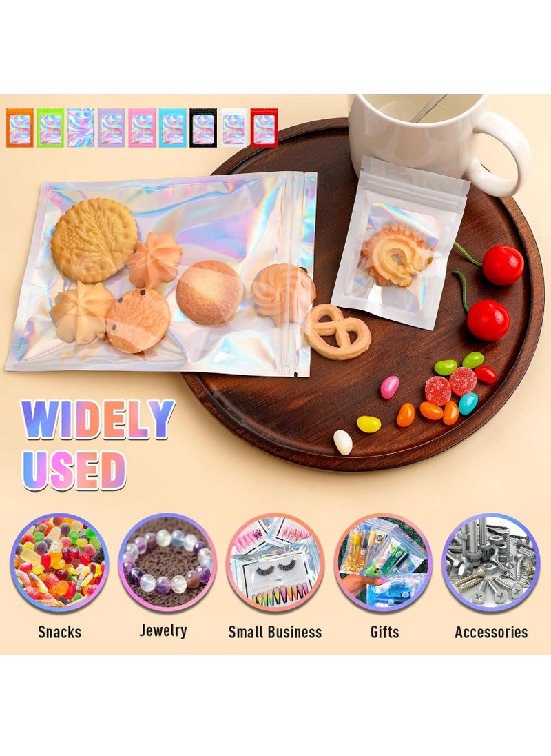 Smell Proof Bag, 100 Pack Gradient Color Holographic Bags, Holographic Zipper Packaging Bags, Jewelry Sample Bags with Clear Window, Resealable Mylar Bags for Eyelash Jewelry Food, 7.5x12cm  - Image 2