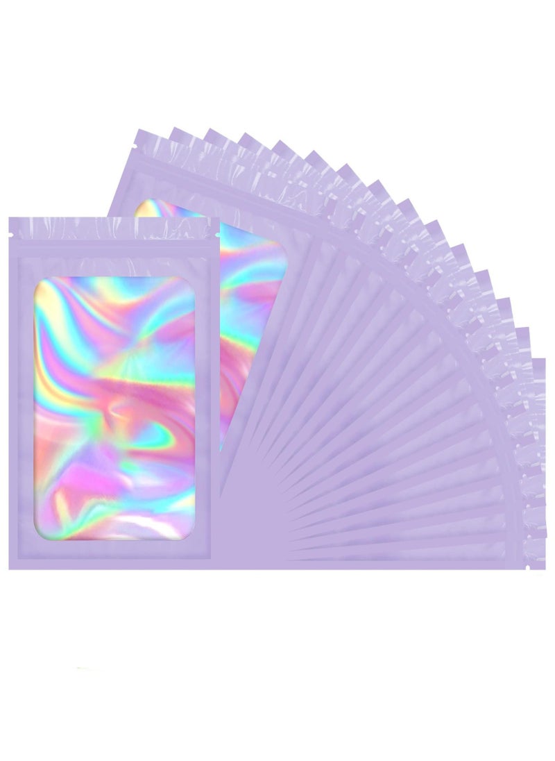 Smell Proof Bag, 100 Pack Gradient Color Holographic Bags, Holographic Zipper Packaging Bags, Jewelry Sample Bags with Clear Window, Resealable Mylar Bags for Eyelash Jewelry Food, 7.5x12cm  - Image 1