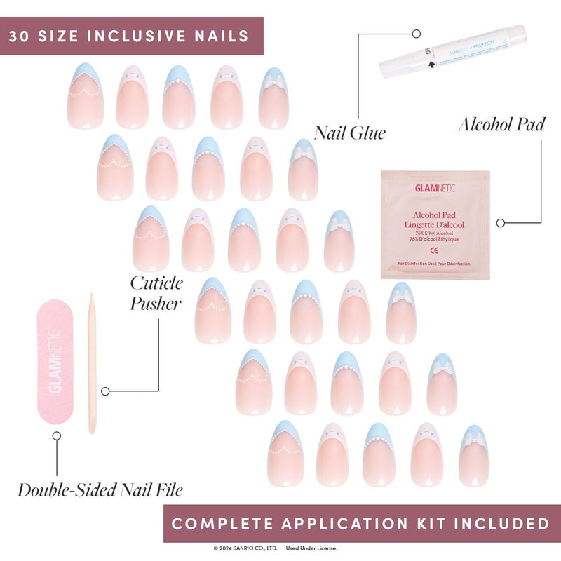 Glamnetic x Hello KittyÂ® and Friends Press On Nails - Cinnamorollâ„¢ French Tip | Short Almond Blue 3D French Tip Graphic Fake Nails in a Glossy Finish | 15 Sizes - 30 Nail Kit with Glue - Image 4