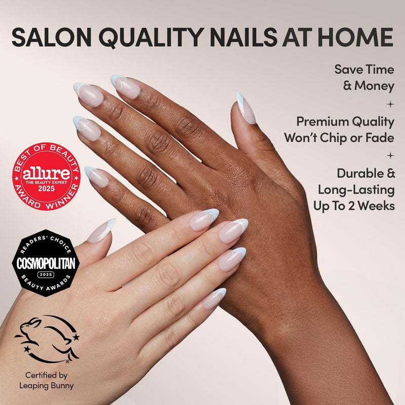 Glamnetic x Hello KittyÂ® and Friends Press On Nails - Cinnamorollâ„¢ French Tip | Short Almond Blue 3D French Tip Graphic Fake Nails in a Glossy Finish | 15 Sizes - 30 Nail Kit with Glue - Image 2