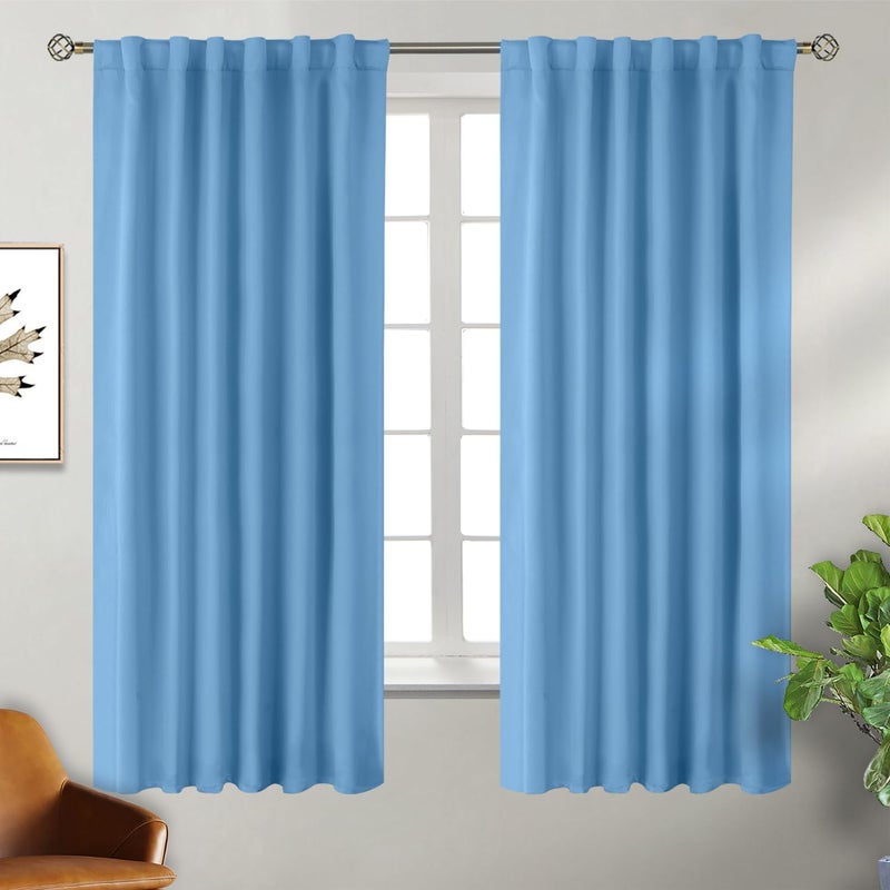 BGment الستائر الجيب وتبويب القضيب المجلس لترتبات علامات التبويب الخلفية لغرفة النوم - الغرفة المعزولة الحرارية الستائر المظلمة لغرفة المعيشة 2 ألواح ستارة نافذة (52 × 63 بوصة الأزرق) الأزرق) - Image 1