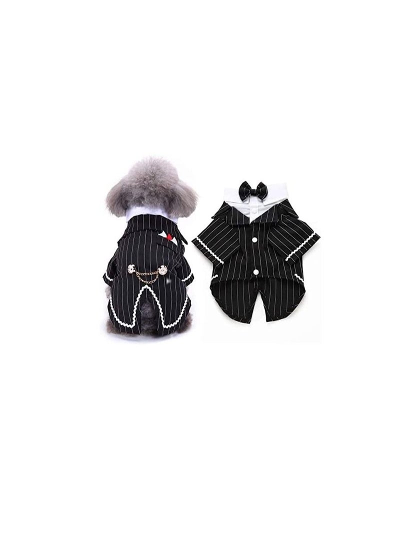 Excefore - Small Dog Clothes, Gentleman Dog Cat Shirt Puppy Pet Suit Bow Tie Costume, Cat Wedding Shirt Formal Tuxedo with Black Tie, Dog Prince Wedding Bow Tie Suit (X-Large) - Image 1