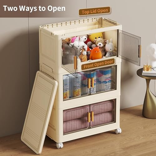 REXERA 𝟑 𝐏𝐀𝐂𝐊 Plastic Rack for Storage Cabinet with Wheels | Multipurpose Storage Almirah Wardrobe for Clothes, Toys, Kitchen Cupboard & Bedroom | Plastic Organizer with Transparent Doors - WHITE - Image 4