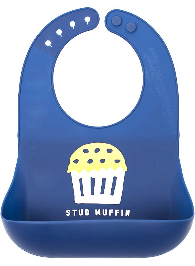 Bella Tunno Baby Bib for Eating by Bella Tunno, Waterproof Silicone Bib with Large Food Catcher, Adjustable Fit for Babies 4-12 months & Toddlers 1-3 Years, Boys & Girls, Stud Muffin - Image 1