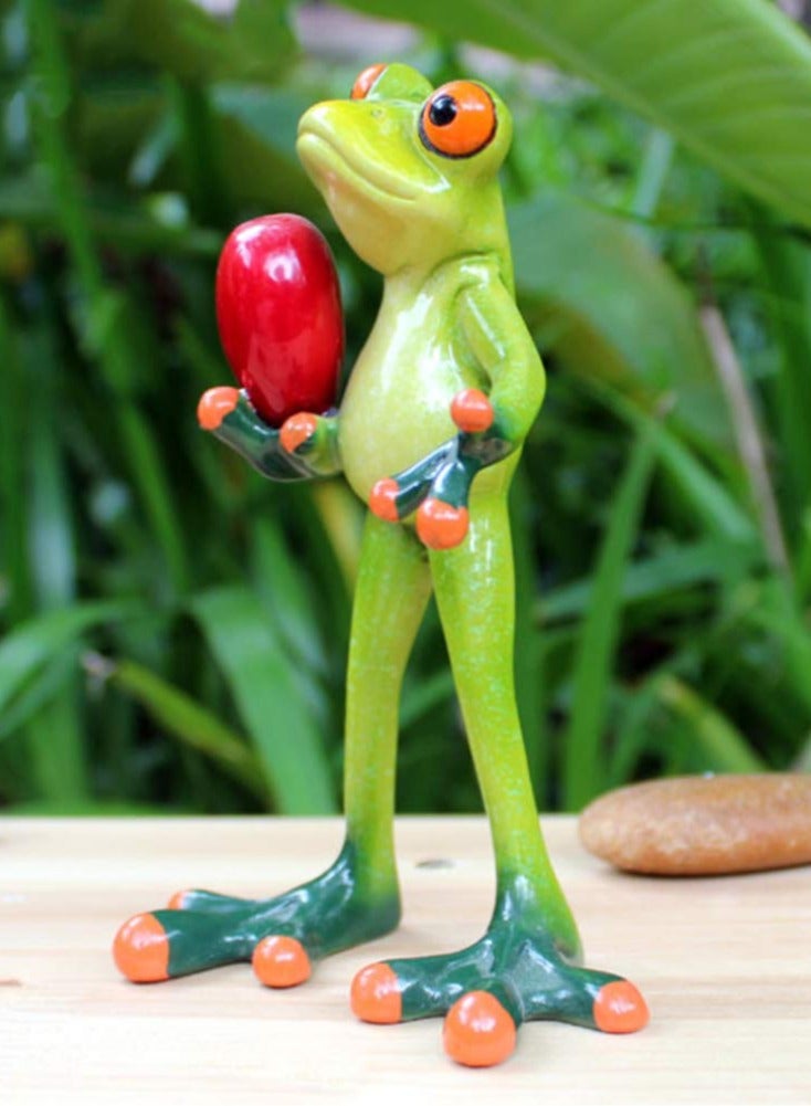 Excefore Frog Figurines Decor Funny Creative Craft Resin Green Frog Sculpture Statue for Home Office Desk Tabletop Bathroom Decoration, Ornament Gift (Give You My Love) - Image 2