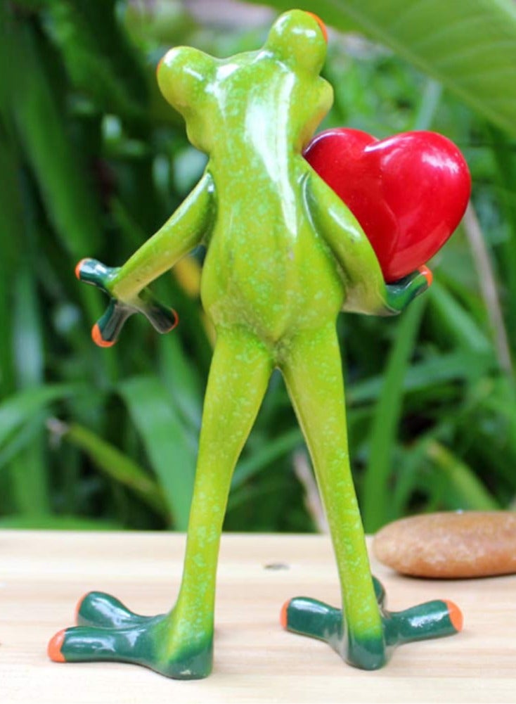 Excefore Frog Figurines Decor Funny Creative Craft Resin Green Frog Sculpture Statue for Home Office Desk Tabletop Bathroom Decoration, Ornament Gift (Give You My Love) - Image 3