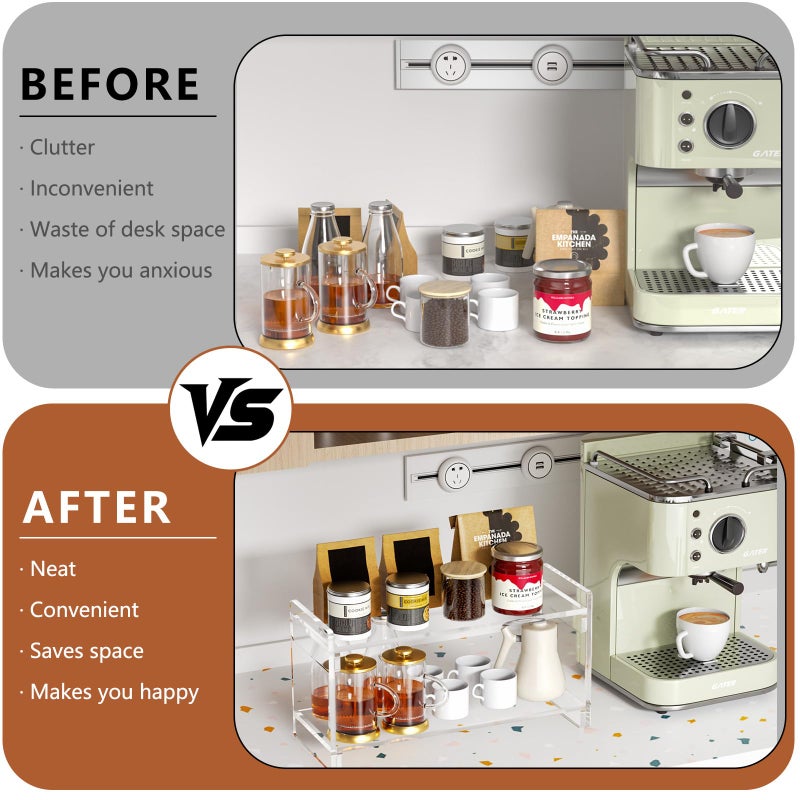 YUNEASELF Coffee Station Organizer Countertup: Coffee Bar Accessories - 2 Tier Kitchen Acrylic Storage Shelf for Placing Mugs Beans Syrup Cups Stirrers - Image 5