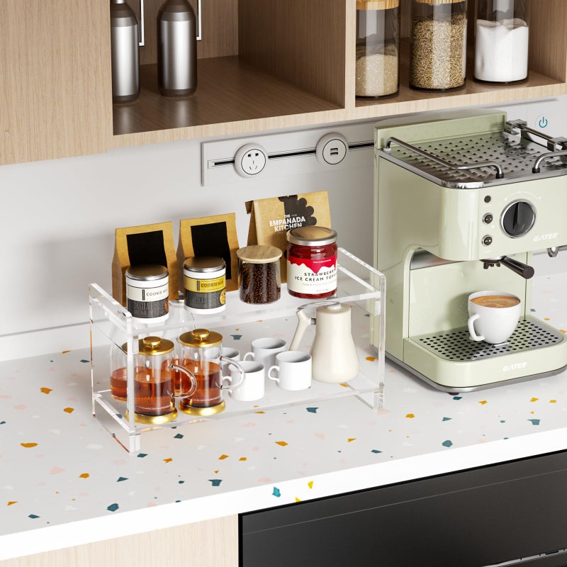 YUNEASELF Coffee Station Organizer Countertup: Coffee Bar Accessories - 2 Tier Kitchen Acrylic Storage Shelf for Placing Mugs Beans Syrup Cups Stirrers - Image 3