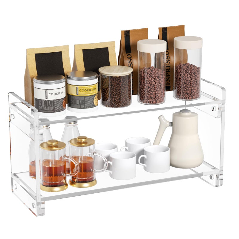 YUNEASELF Coffee Station Organizer Countertup: Coffee Bar Accessories - 2 Tier Kitchen Acrylic Storage Shelf for Placing Mugs Beans Syrup Cups Stirrers - Image 1