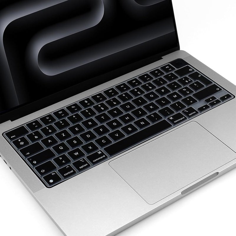 MasiBloom غطاء لوحة المفاتيح لجهاز MacBook 2024 مقاس 14 بوصة مع شريحة M4 Pro/Max موديل A3112 A3185 A3401 A3186 A3403 تخطيط المملكة المتحدة/الاتحاد الأوروبي ملحقات حماية (سيليكون، فرنسي) - Image 1