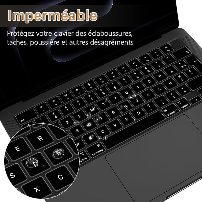 MasiBloom غطاء لوحة المفاتيح لجهاز MacBook 2024 مقاس 14 بوصة مع شريحة M4 Pro/Max موديل A3112 A3185 A3401 A3186 A3403 تخطيط المملكة المتحدة/الاتحاد الأوروبي ملحقات حماية (سيليكون، فرنسي) - Image 5