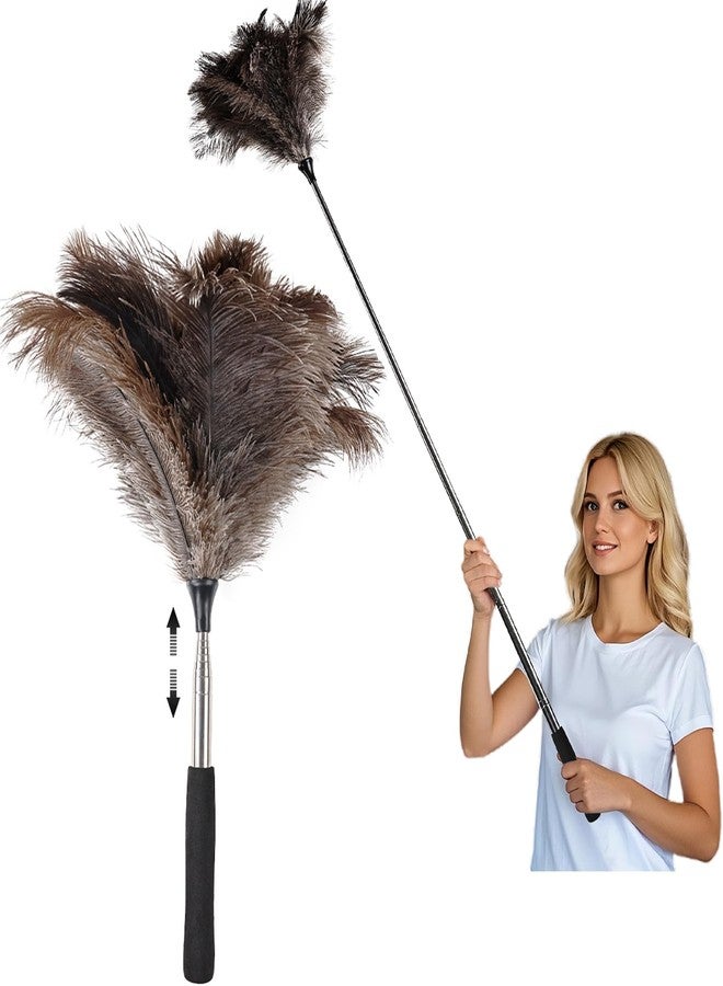 THARAHT Extendable Ostrich Feather Duster up to 16-47 inches Fluffy Feathers Long Handle Reusable for Cleaning Ceiling Fan Pendant lamp High Ceiling Blinds Furniture Feather Duster - Image 1