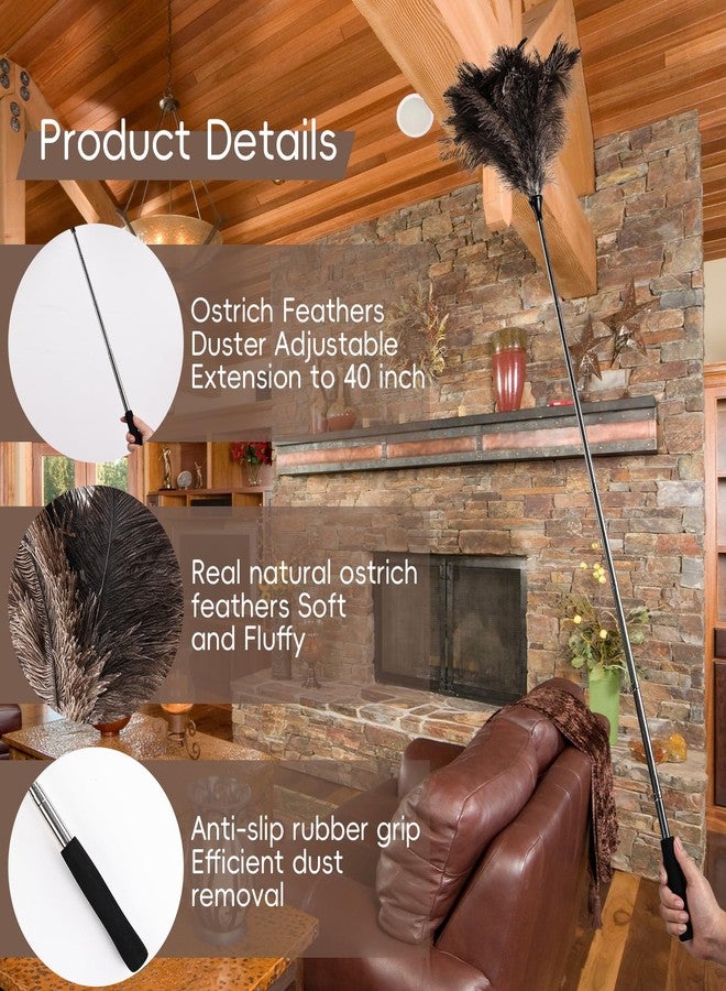 THARAHT Extendable Ostrich Feather Duster up to 16-47 inches Fluffy Feathers Long Handle Reusable for Cleaning Ceiling Fan Pendant lamp High Ceiling Blinds Furniture Feather Duster - Image 3