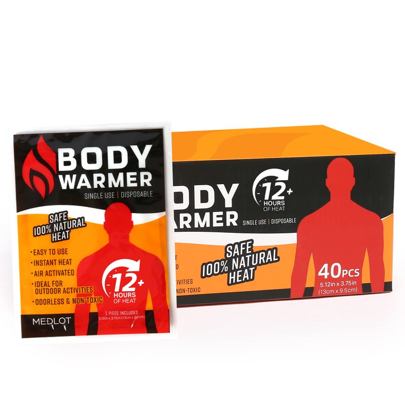 MEDLOT Body Warmers - Long Lasting, Safe Natural Odorless, Air Activated Warmers - Up to 12 Hours of Heat - Disposable Heating Pad for Warmth and Pain Relief - 40 Pack, White - Image 1