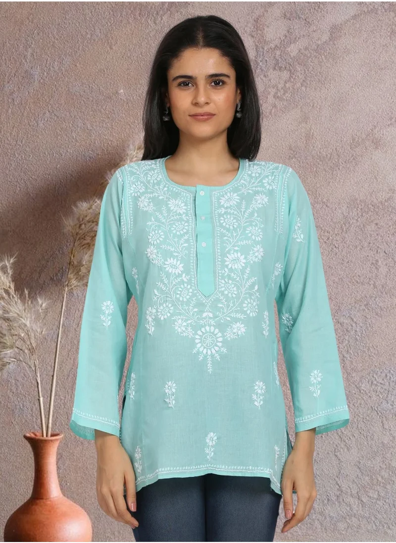 Alaya Women Hand Embroidered Chikankari Cotton Kurti-ALSTV115