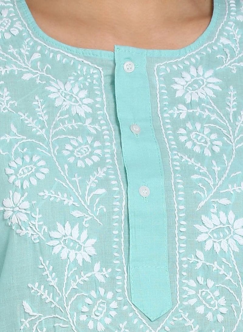Alaya Women Hand Embroidered Chikankari Cotton Kurti-ALSTV115  - Image 5