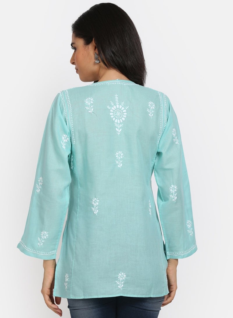 Alaya Women Hand Embroidered Chikankari Cotton Kurti-ALSTV115  - Image 2