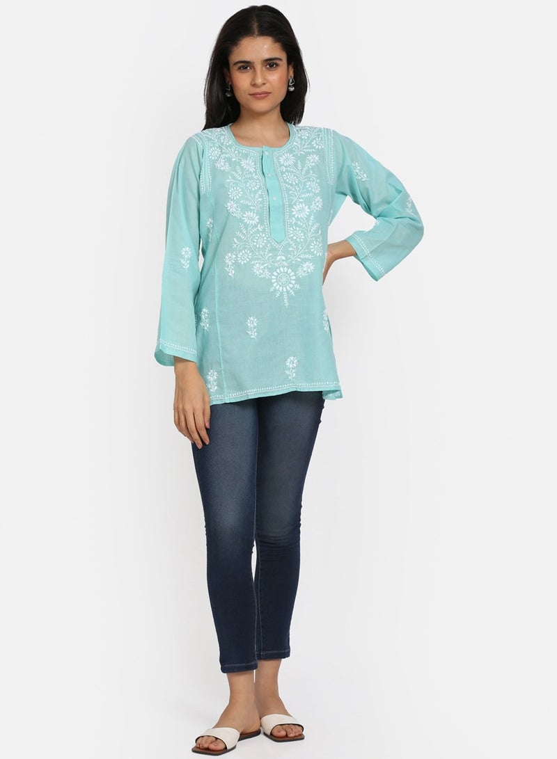 Alaya Women Hand Embroidered Chikankari Cotton Kurti-ALSTV115  - Image 3