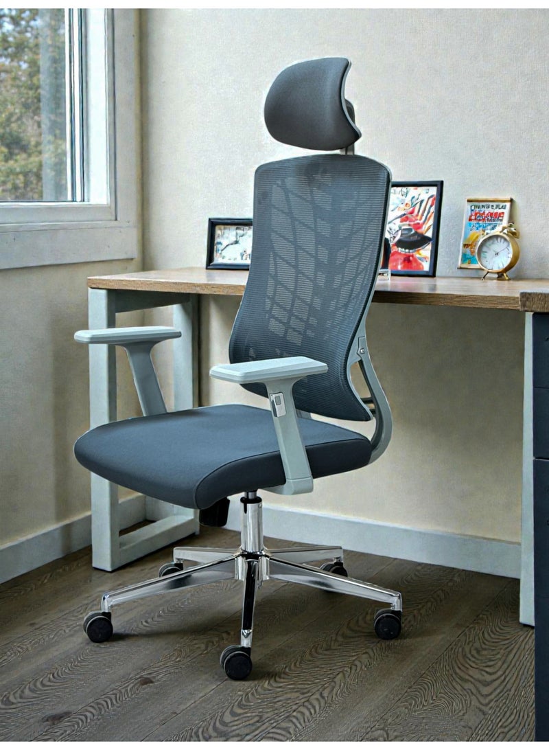 Model 238H Ergonomic High-Back Executive Office Chair with Adjustable Headrest and Metallic Base – Gray - Image 3
