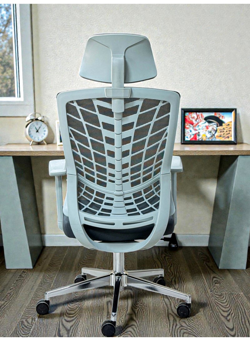 Model 238H Ergonomic High-Back Executive Office Chair with Adjustable Headrest and Metallic Base – Gray - Image 1