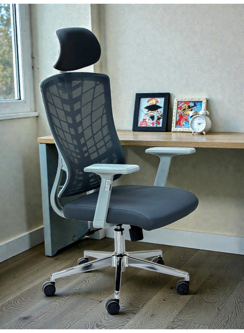 Model 238H Ergonomic High-Back Executive Office Chair with Adjustable Headrest and Metallic Base – Gray - Image 2