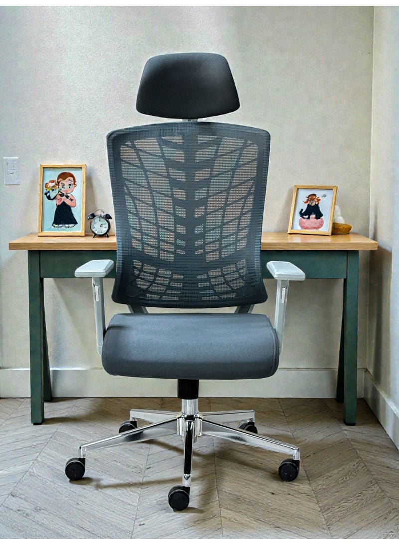 Model 238H Ergonomic High-Back Executive Office Chair with Adjustable Headrest and Metallic Base – Gray - Image 4