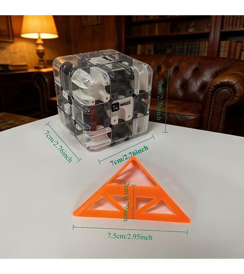 3D Maze Puzzle Cube with Triangular Stand Transparent Brain Teaser Game For Adult Party Entertainment Multi Color Random Blue And White 2 Piece Set - Image 2