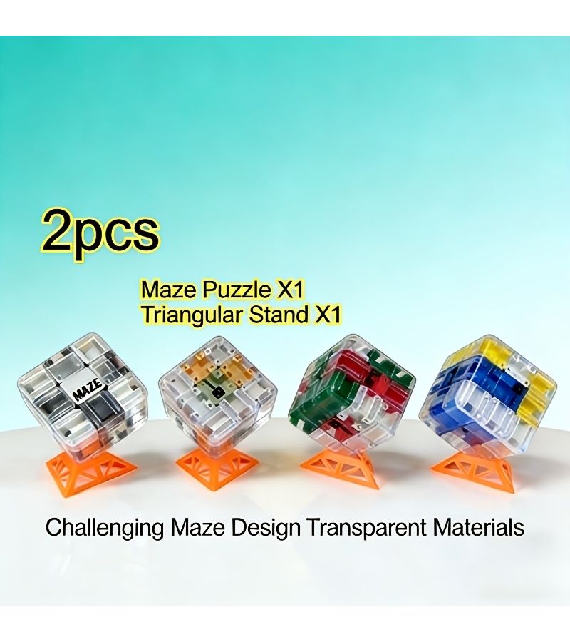 3D Maze Puzzle Cube with Triangular Stand Transparent Brain Teaser Game For Adult Party Entertainment Multi Color Random Blue And White 2 Piece Set - Image 5