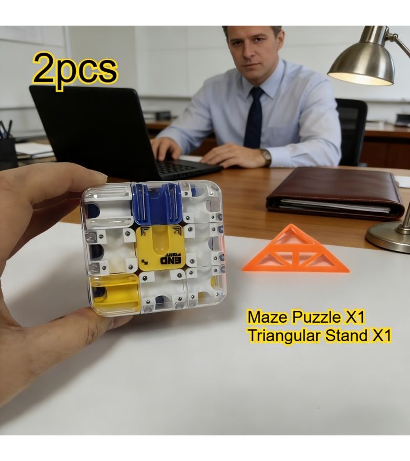 3D Maze Puzzle Cube with Triangular Stand Transparent Brain Teaser Game For Adult Party Entertainment Multi Color Random Blue And White 2 Piece Set - Image 3