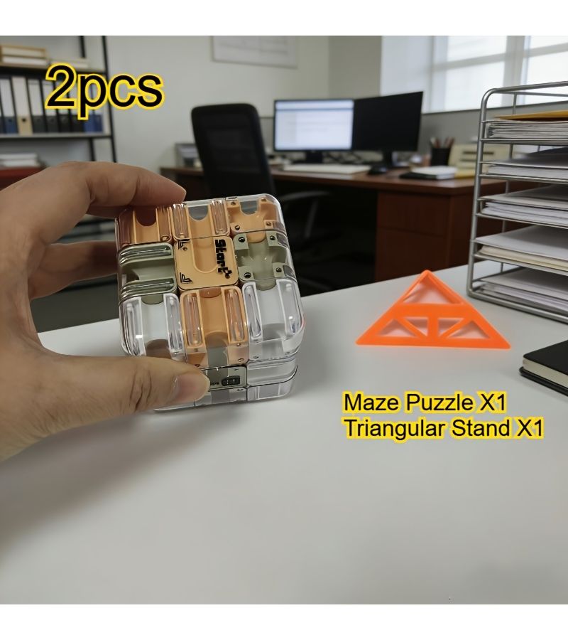 3D Maze Puzzle Cube with Triangular Stand Transparent Brain Teaser Game For Adult Party Entertainment Multi Color Random Blue And White 2 Piece Set - Image 4