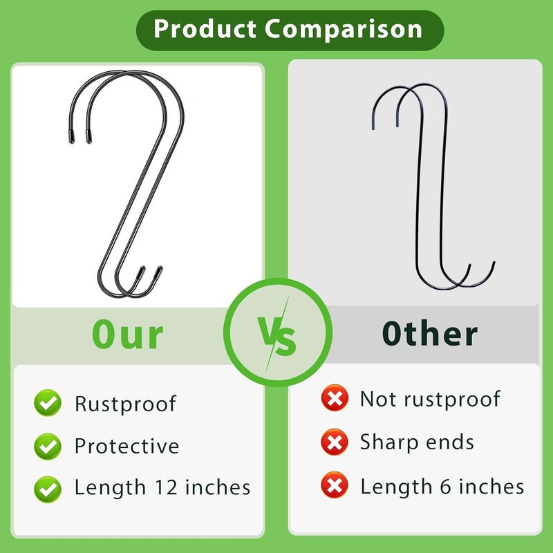 Dapute 6 Pack 12 Inch Extra Large S Hooks for Hanging Plants, Rust-Proof Heavy Duty Tree Branch Hooks Plant Hooks Outdoor for Hanging Bird Feeder,Patio,Indoor Uses - Image 5
