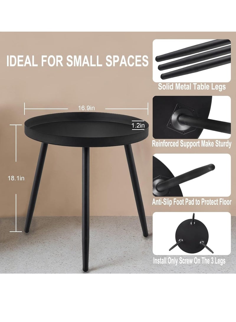 MIXDE Round Side Table, Nightstand End Table for Living Room, Bedroom, Small Spaces, Easy Assembly Metal Bedside Table Modern Home Decor Coffee Table - Image 2