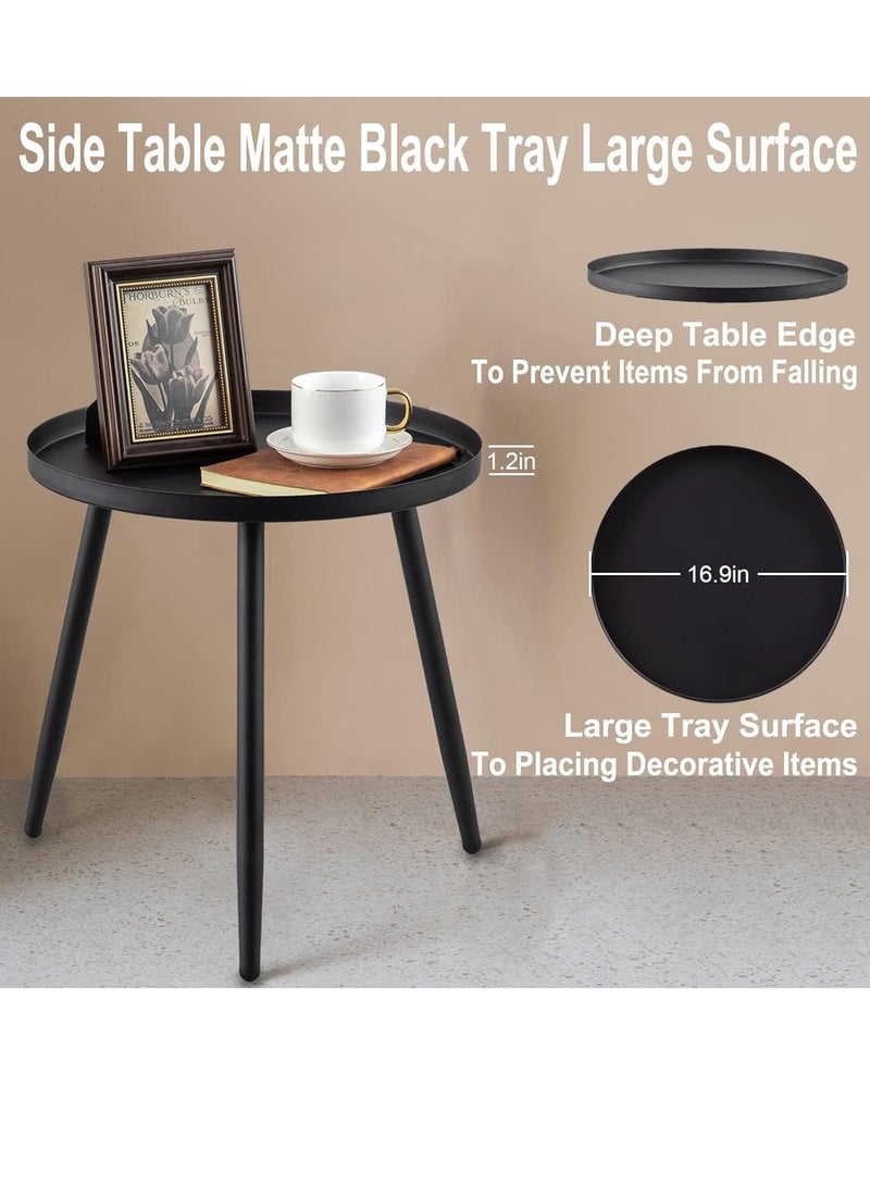 MIXDE Round Side Table, Nightstand End Table for Living Room, Bedroom, Small Spaces, Easy Assembly Metal Bedside Table Modern Home Decor Coffee Table - Image 3
