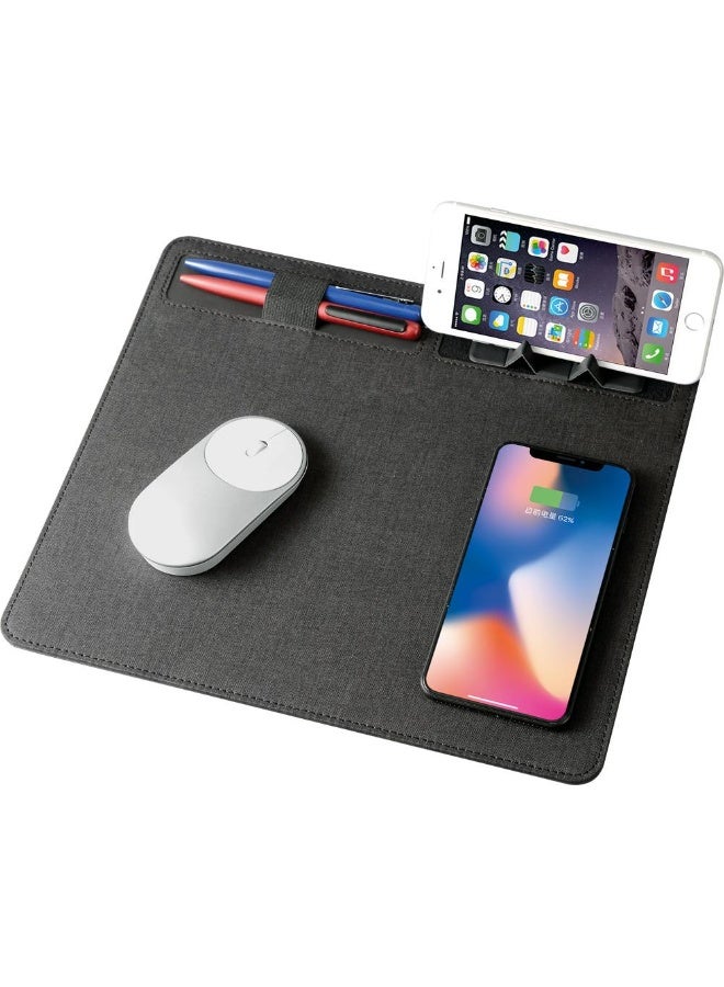 ALLTEC Multifunctional Wireless Charging Mouse Pad with Phone Stand & Organizer