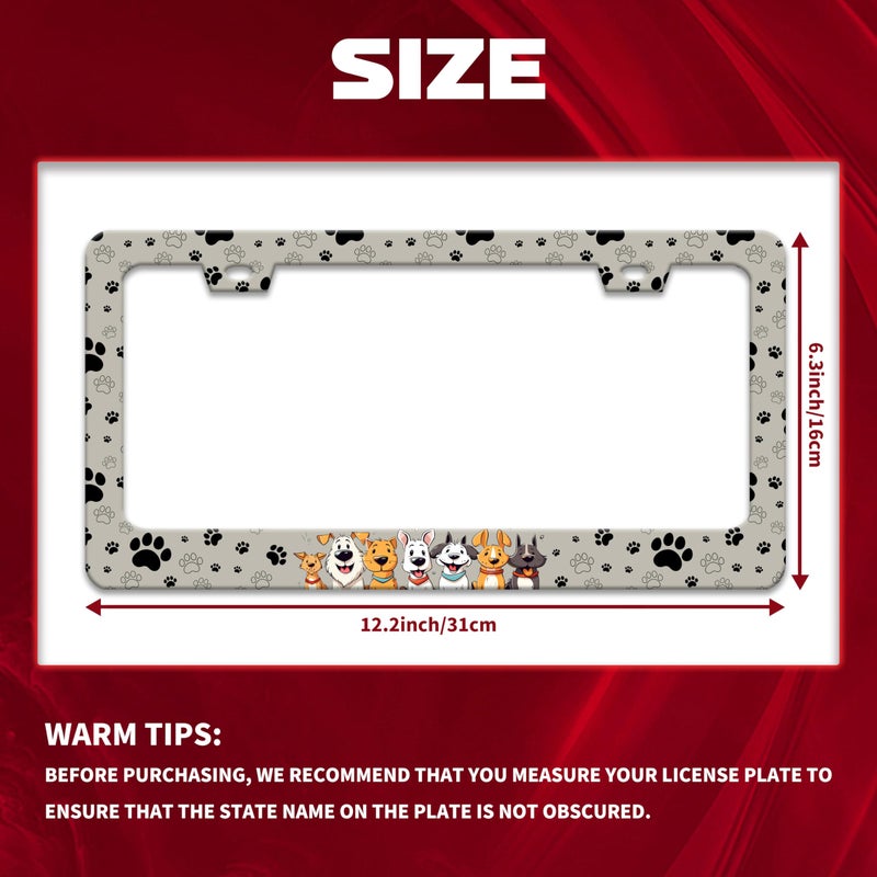 Omw2fyb Personalise Dog License Plate Frame Paw Prints License Plate Frames Car Universal Stainless Steel Accessories Cars Decor with 2 Holes and Screws Fits Standard Us Vehicles Size 12.2 X 6 Inches - Image 2