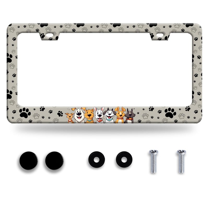 Omw2fyb Personalise Dog License Plate Frame Paw Prints License Plate Frames Car Universal Stainless Steel Accessories Cars Decor with 2 Holes and Screws Fits Standard Us Vehicles Size 12.2 X 6 Inches - Image 1