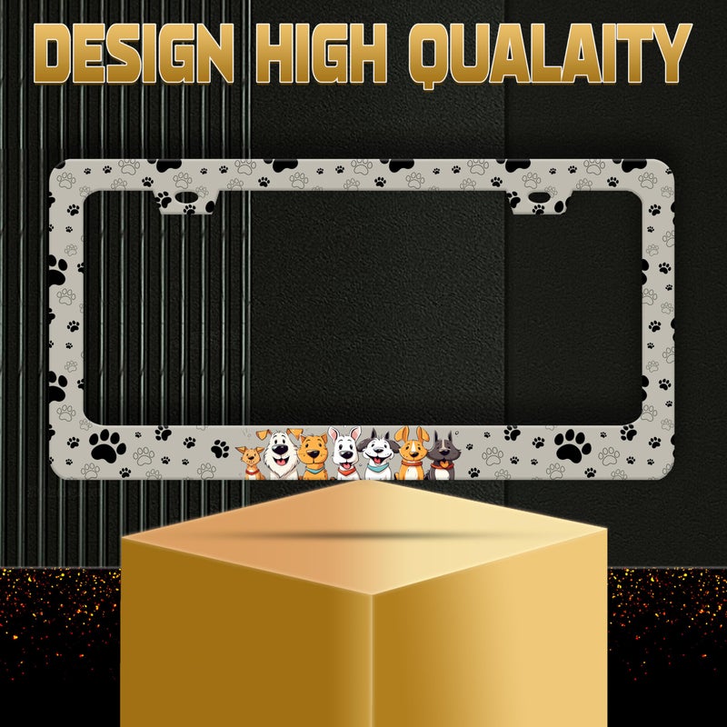 Omw2fyb Personalise Dog License Plate Frame Paw Prints License Plate Frames Car Universal Stainless Steel Accessories Cars Decor with 2 Holes and Screws Fits Standard Us Vehicles Size 12.2 X 6 Inches - Image 5
