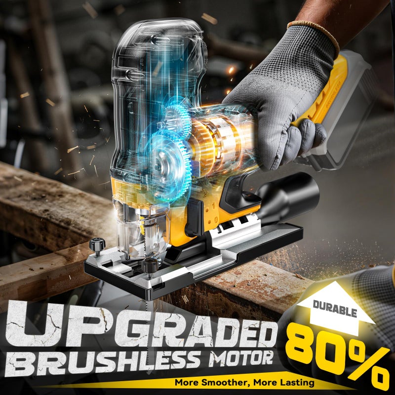 Ecarke Cordless&Brushless Jig Saw Compatible With Dewalt 20V, 3800RPM, 7 Speeds Dial Control, Free-Tool Â±45Â° Bevel Cuts, 4 Orbital Action, Dust Blows and 6 Blades For Cutting (Only Tool) - Image 2