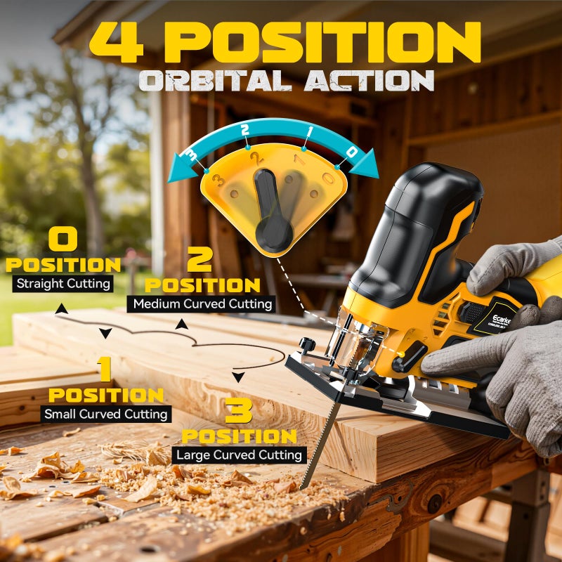 Ecarke Cordless&Brushless Jig Saw Compatible With Dewalt 20V, 3800RPM, 7 Speeds Dial Control, Free-Tool Â±45Â° Bevel Cuts, 4 Orbital Action, Dust Blows and 6 Blades For Cutting (Only Tool) - Image 5