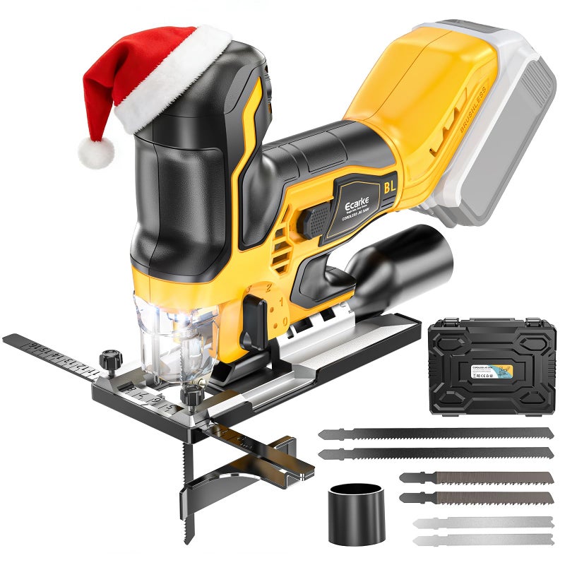 Ecarke Cordless&Brushless Jig Saw Compatible With Dewalt 20V, 3800RPM, 7 Speeds Dial Control, Free-Tool Â±45Â° Bevel Cuts, 4 Orbital Action, Dust Blows and 6 Blades For Cutting (Only Tool) - Image 1