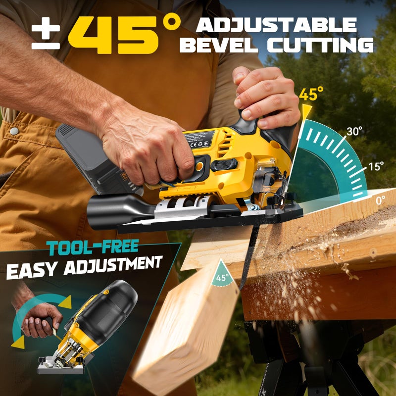 Ecarke Cordless&Brushless Jig Saw Compatible With Dewalt 20V, 3800RPM, 7 Speeds Dial Control, Free-Tool Â±45Â° Bevel Cuts, 4 Orbital Action, Dust Blows and 6 Blades For Cutting (Only Tool) - Image 4