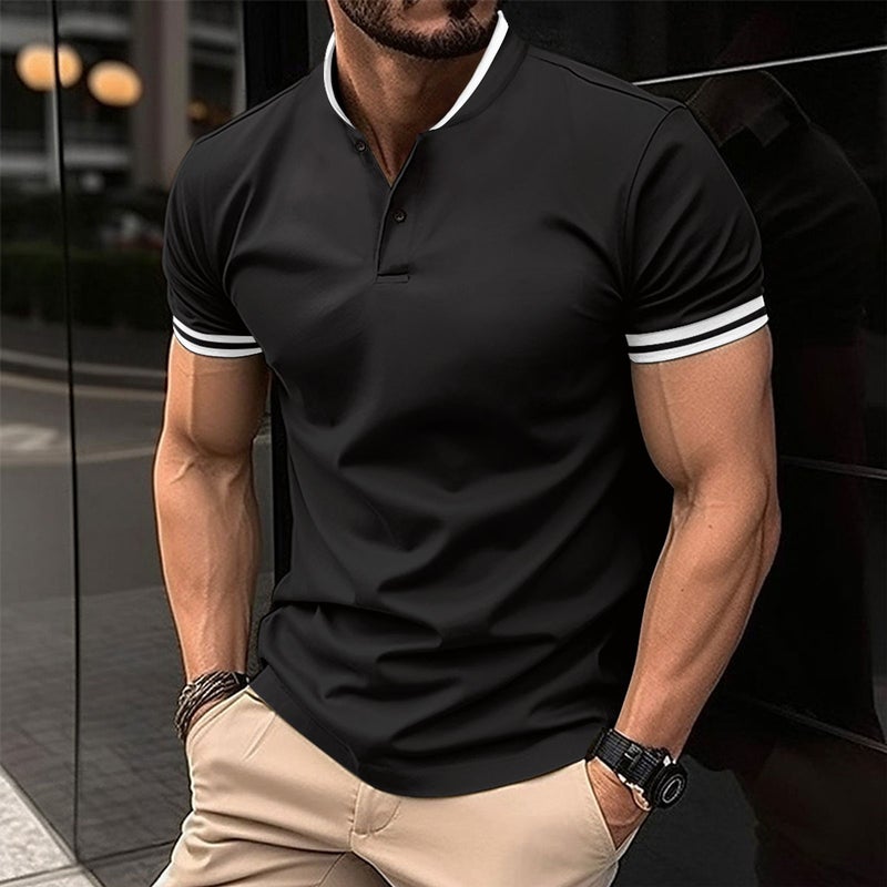 2024 Summer Men'S Button Polo Shirt Solid Color Short-Sleeved Casual Top Men'S Fashion Me12 - Image 2