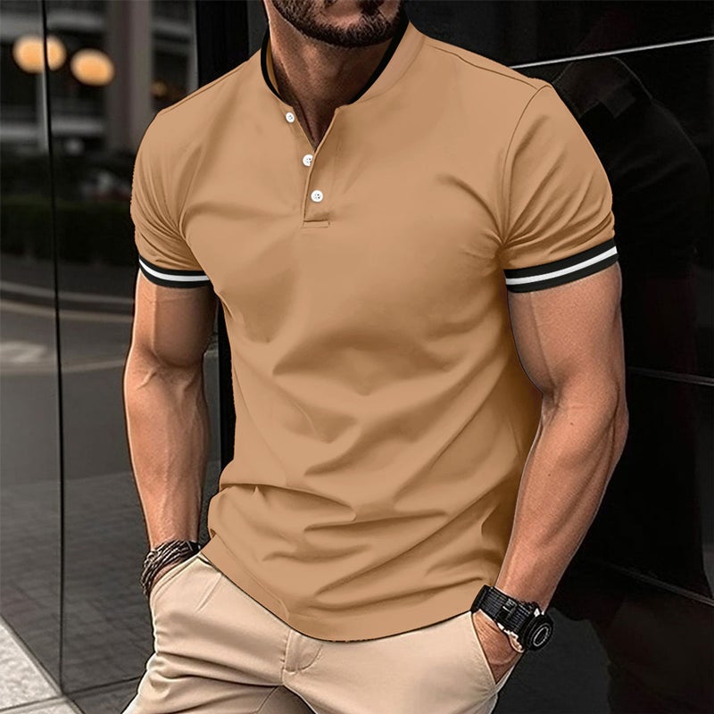 2024 Summer Men'S Button Polo Shirt Solid Color Short-Sleeved Casual Top Men'S Fashion Me12 - Image 3