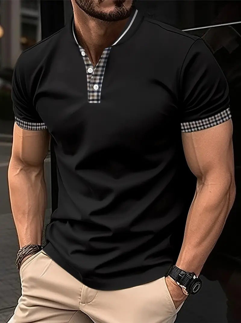 2024 Summer Men'S Button Polo Shirt Solid Color Short-Sleeved Casual Top Men'S Fashion Me12 - Image 1