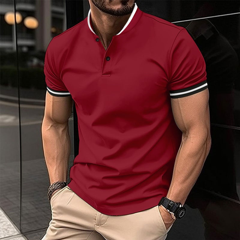 2024 Summer Men'S Button Polo Shirt Solid Color Short-Sleeved Casual Top Men'S Fashion Me12 - Image 4