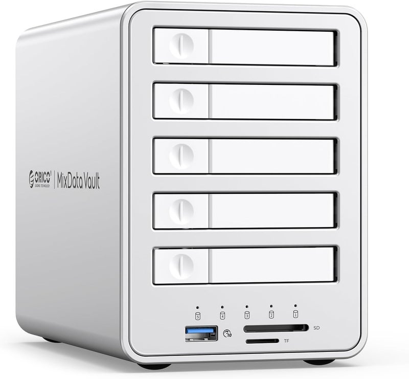 Orico All Flash SSD Case, 5 Bays, 8TB×5, RAID Case, 10Gbps, USB 3.2 Gen2 Connection, 7-9.5mm, Supports 2.5-inch SSD/HDD, Daisy Chain Function, Aluminum Alloy, External SSD Case, USB 3.2 10Gbps Ports × - Image 1
