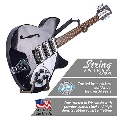 String Swing Horizontal Electric Guitar Holder for Normal or Headless Solid, Hollow and Semi-Hollow Bodied Guitars Wall Mount. Up to 15lbs (BCC151-N-FW) - Image 2