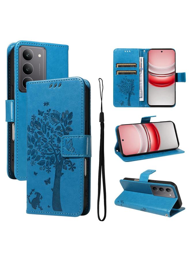 S-TOP Case For Realme 14x 5G Global Tree & Cat Embossed Pattern Flip Leather Phone Case - Image 1